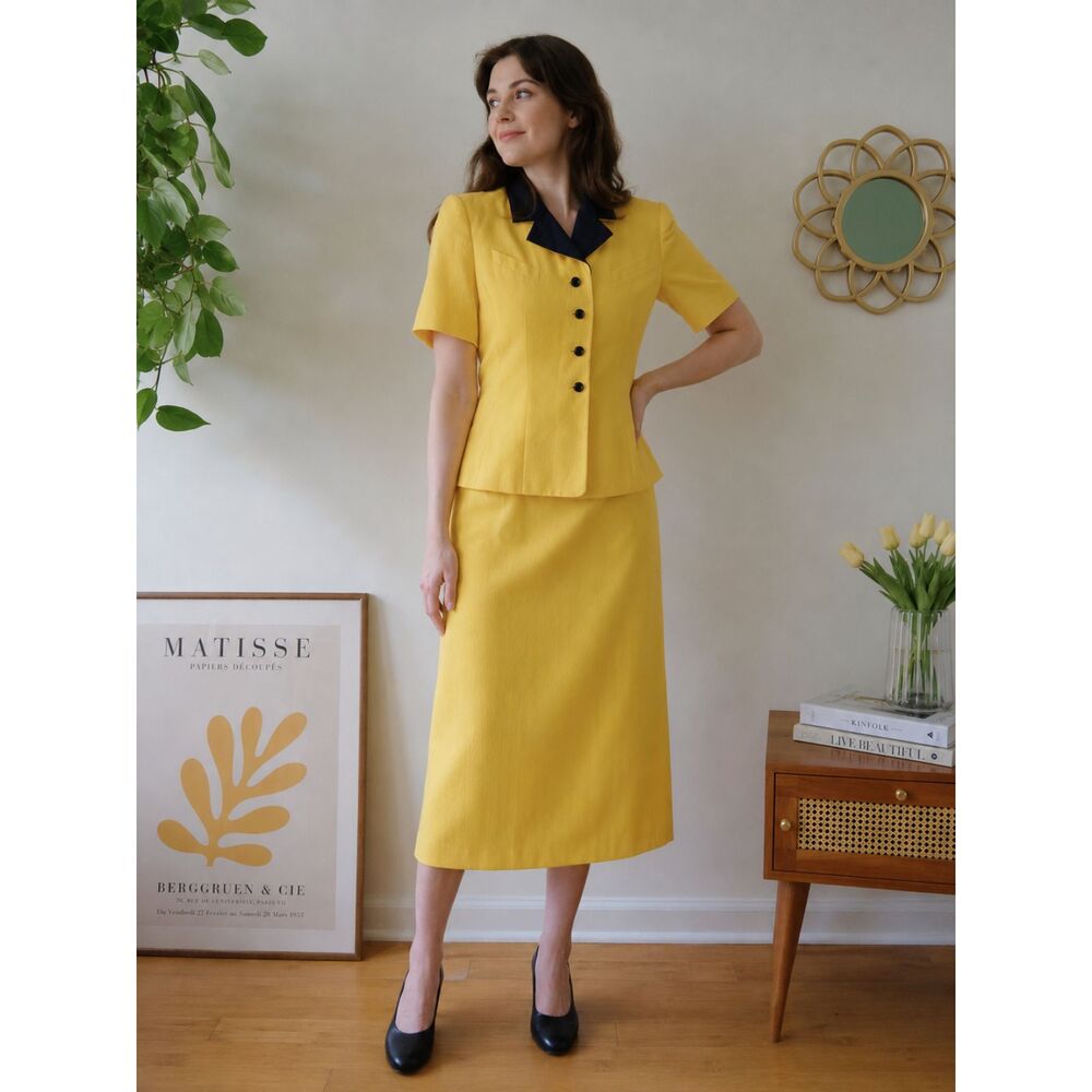 VTG 80's Morgan Miller Two Piece Yellow Skirt Suit Size 12
